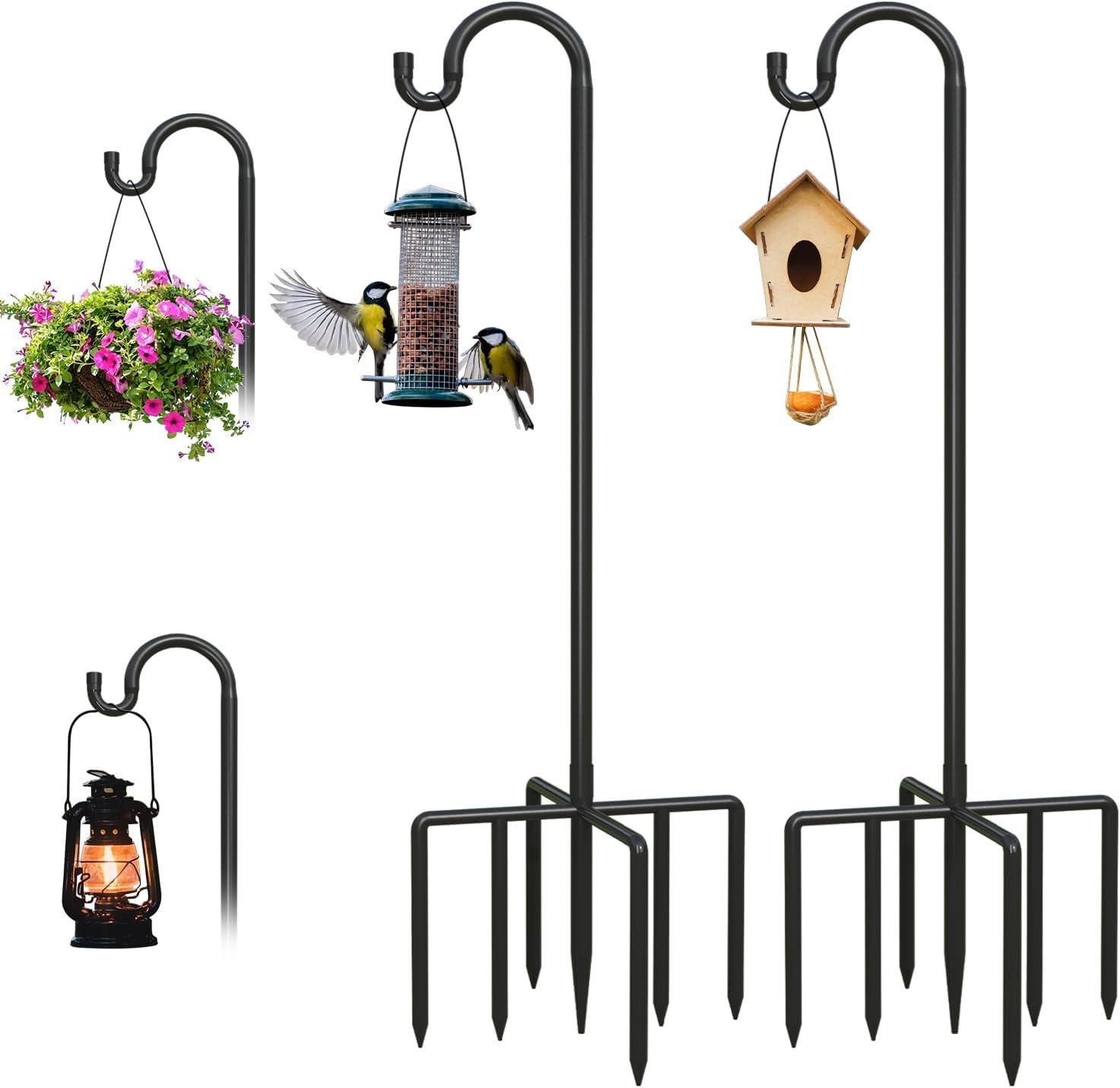2Pack 76 Inch Adjustable Shepherd Hooks for Outdoor Outside, Heavy Duty with 7 P gallery