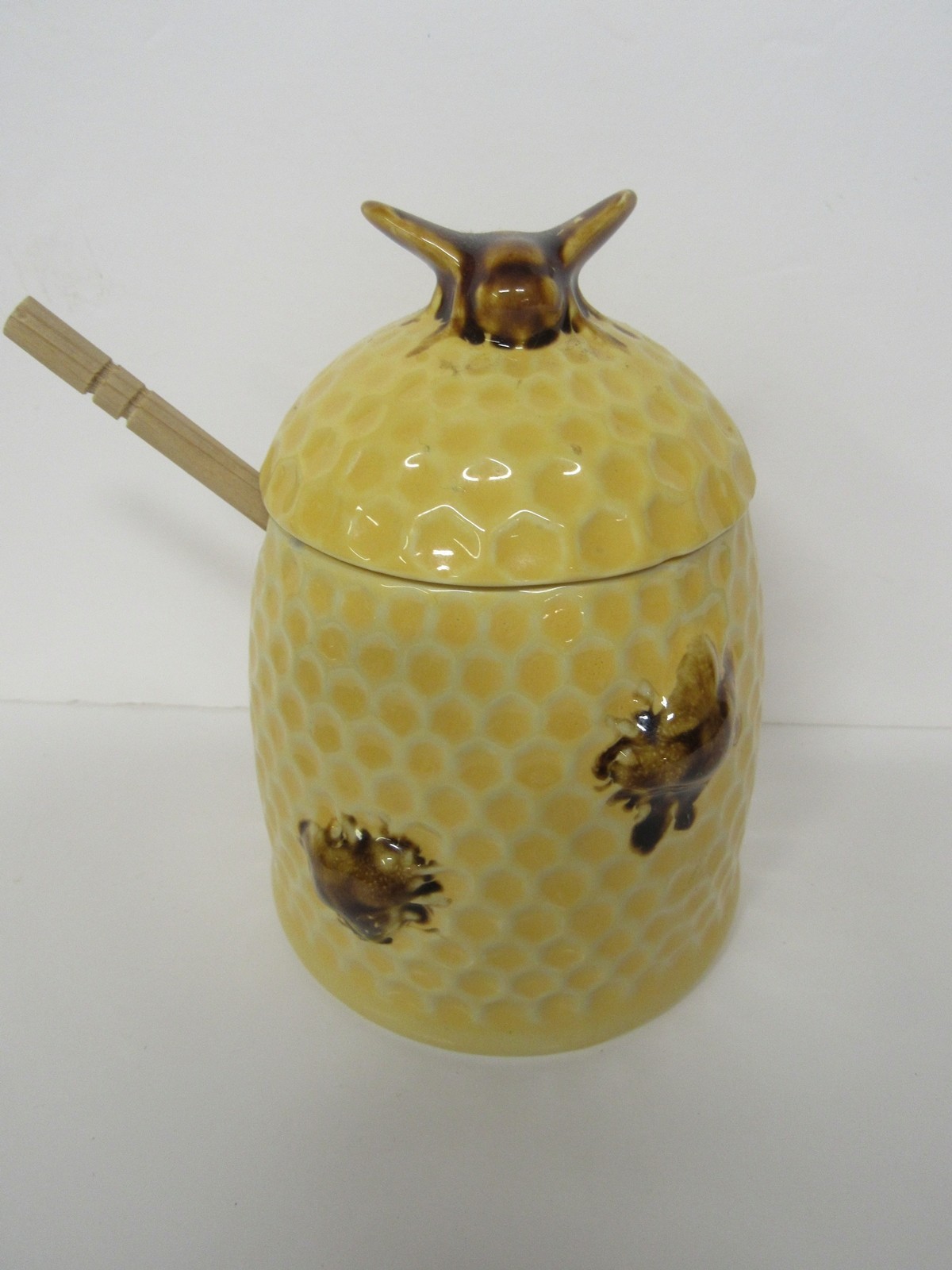 Creative Co-op Ceramic Honey Jar With Bees And Wooden Dipper DA5101 Ships Free gallery