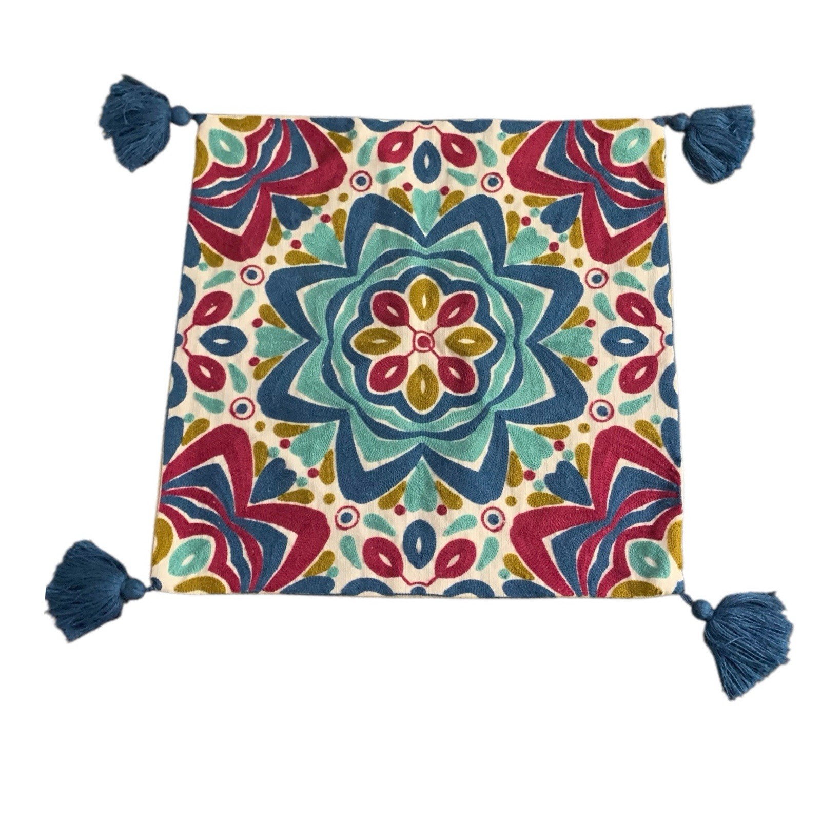 Colorful Mandala Pattern Embroidwred Square Pillow Case Cover with Tassels Boho gallery