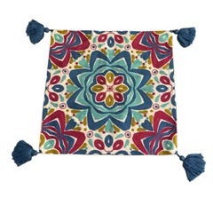 Colorful Mandala Pattern Embroidwred Square Pillow Case Cover with Tassels Boho