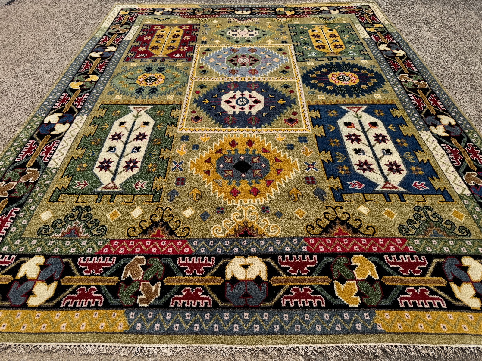 8x10 NEW WOOL GREEN ORIENTAL RUG HANDMADE geometric hand-knotted colorful oushak gallery