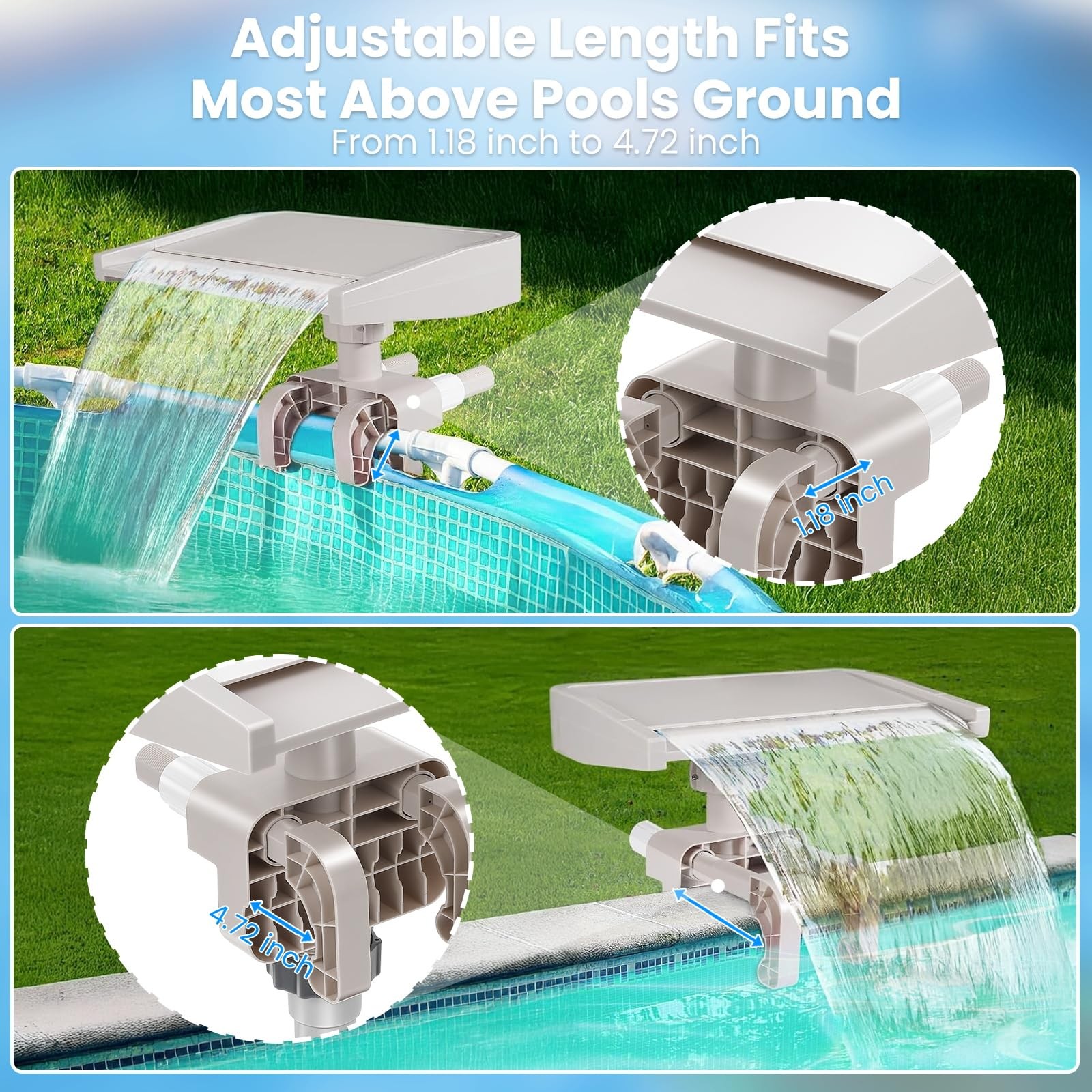 Above Ground Pool Waterfall Fountain | Adjustable Clamp Attachment, Smooth Flow gallery