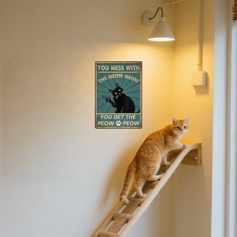 Retro Cat Decor Sign – Humorous Tin Metal Wall Art for Pet Owners, Perfect for B gallery