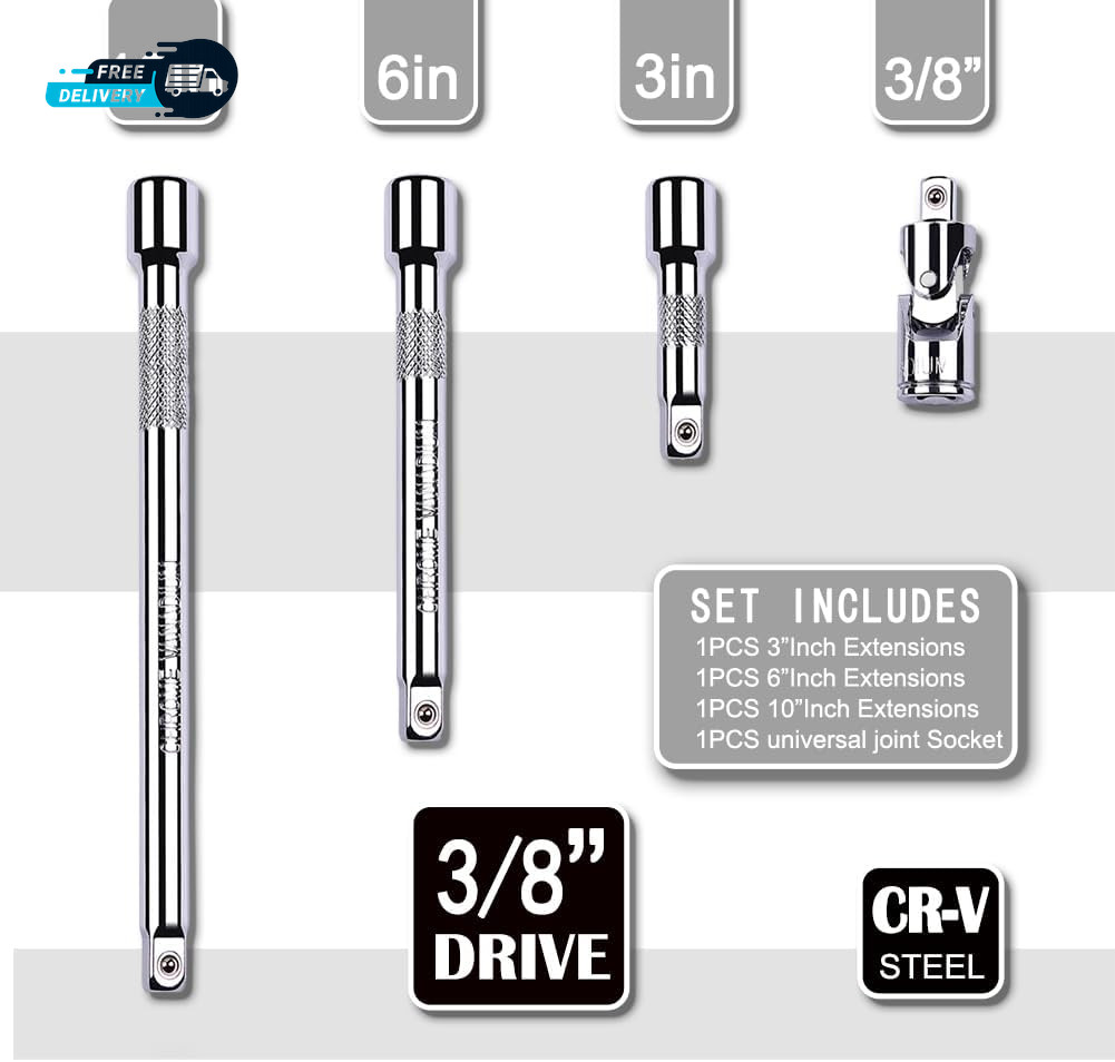 4 Piece 3/8 Inch Drive Extension Bar Set 3/8 Inch Drive Socket Extension gallery