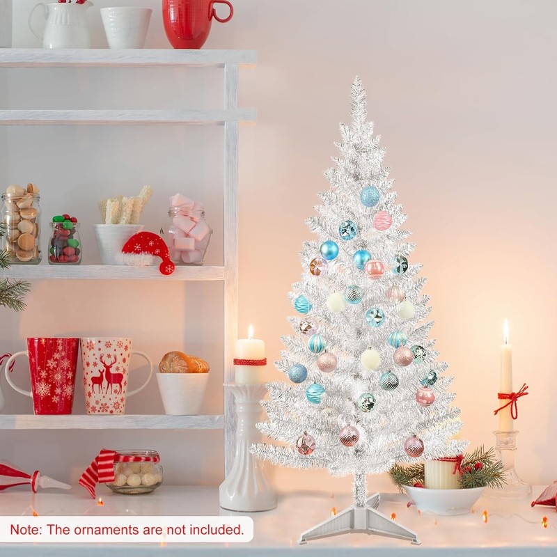 4FT Small Artificial Christmas Tree Silver Sequin Leave Vintage Style PartyDecor gallery