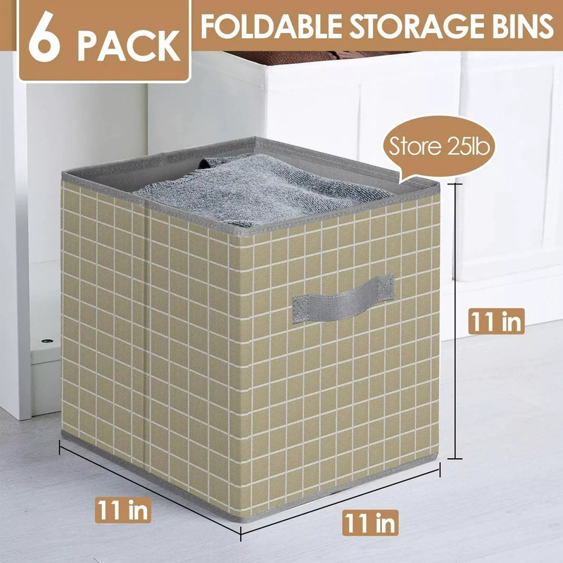 Collapsible Foldable Fabric Cubby Cube Storage Bins Baskets for Shelves 6 pack gallery