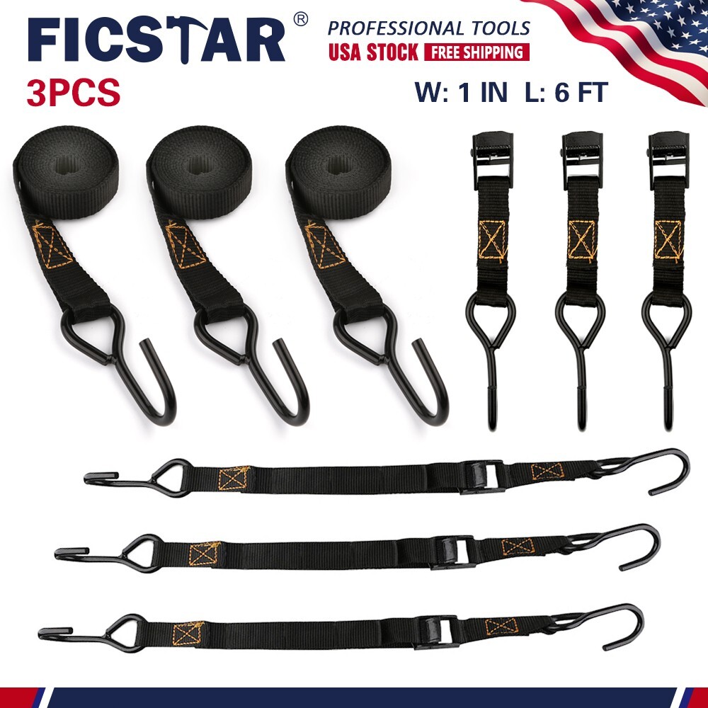 Lashing Straps with Buckles Adjustable Cam Buckle Tie Down Cinch Strap (1''x6') gallery