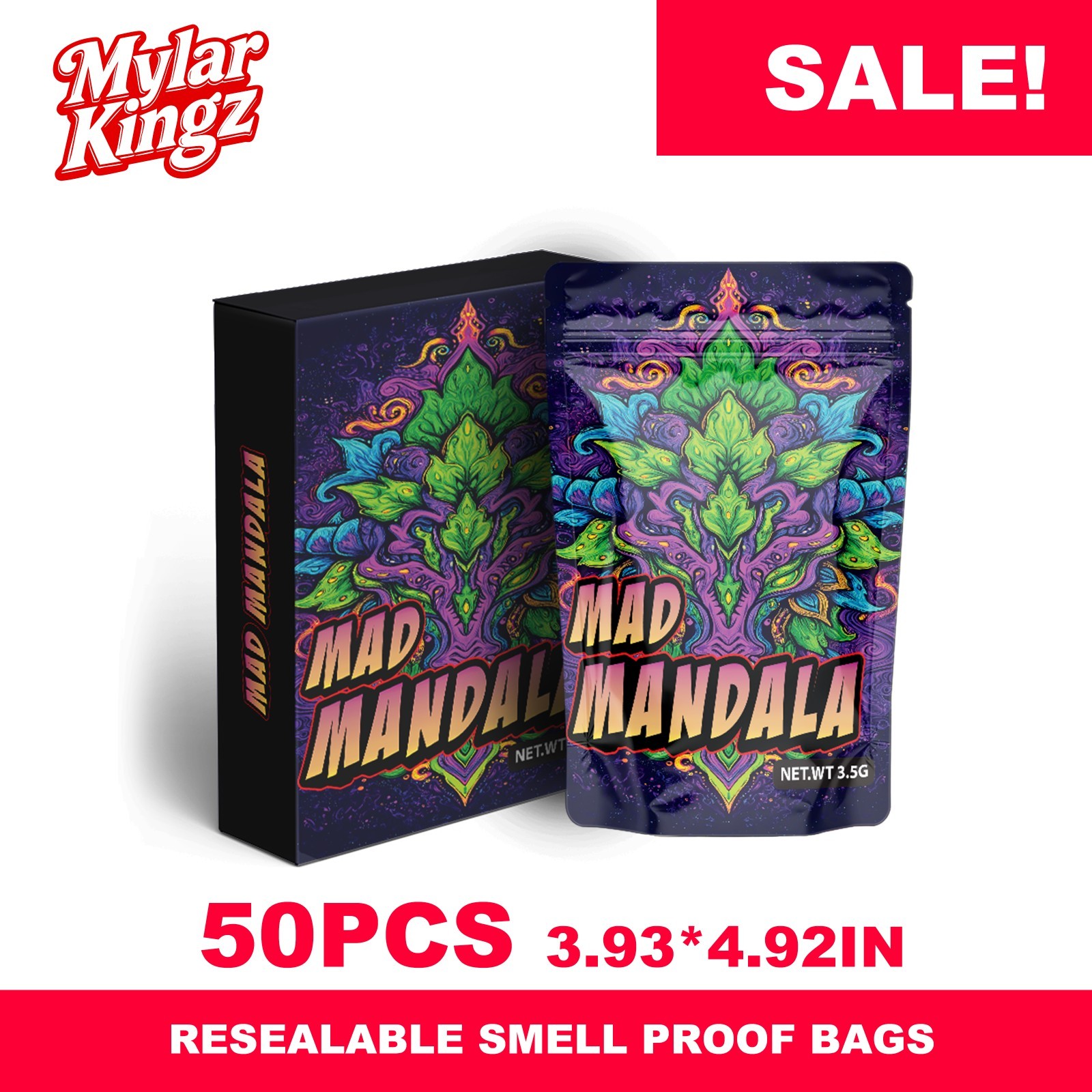 50pcs｜Holographic｜Smell Proof ｜Mylar Bag + Box｜Resealable｜3.5gram｜ Zip Pouches gallery