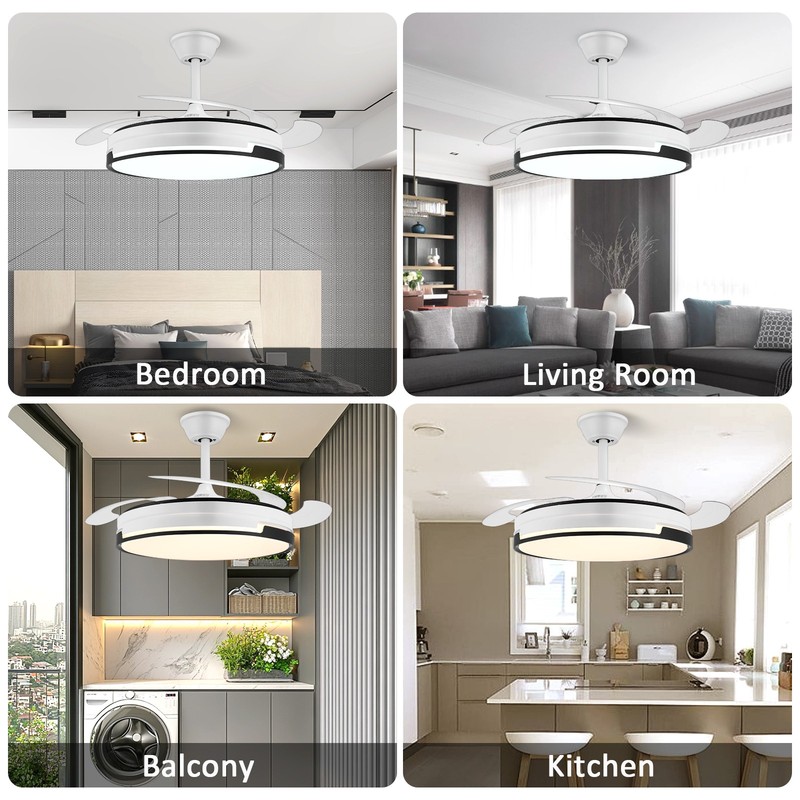 42" Smart Crystal Retractable Ceiling Fan Light w/ 3-Color Light & Remote 6Speed gallery