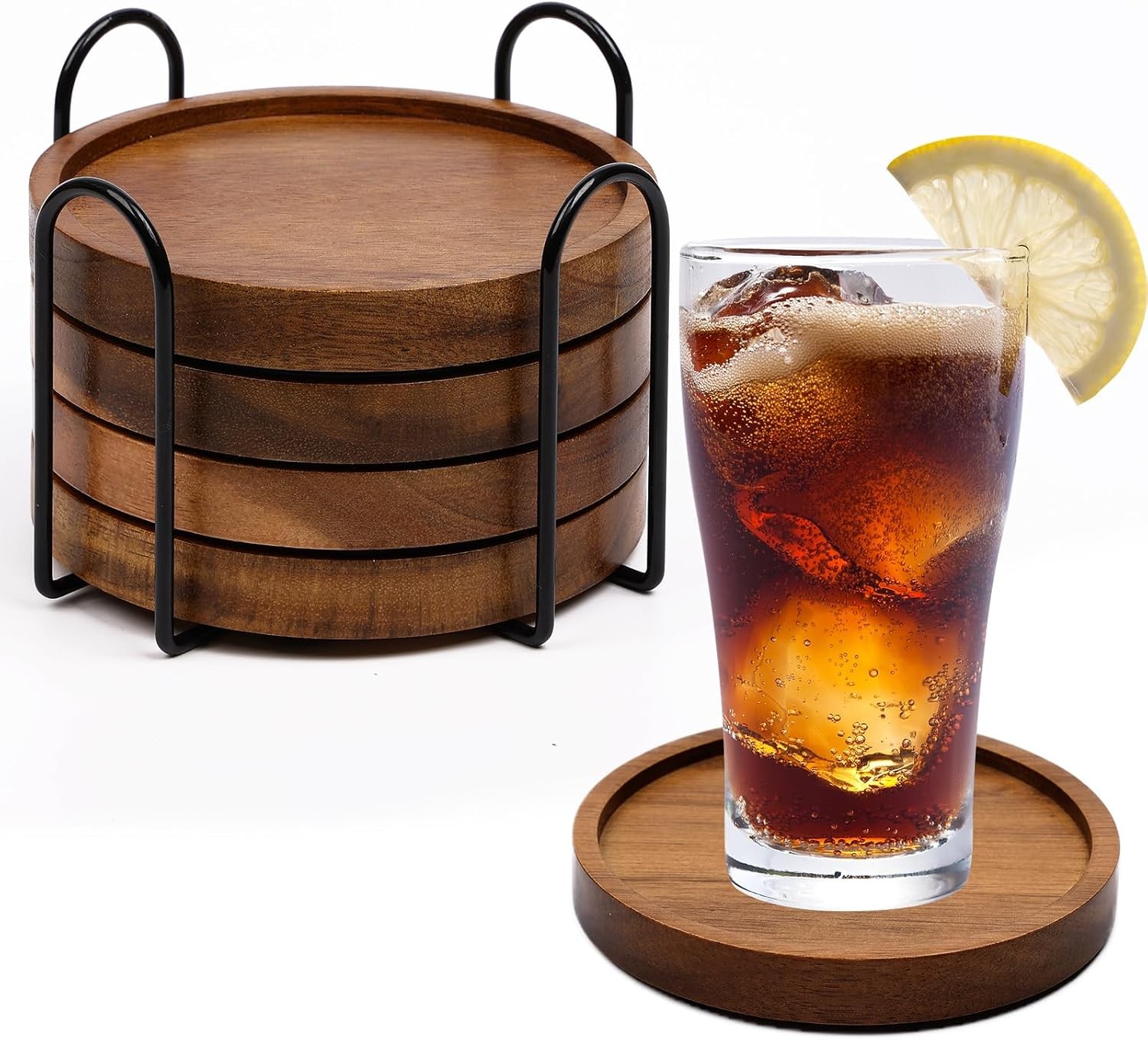 4 Pcs Wood Coasters for Drinks Absorbent, Wooden Coasters with Holder, Drink gallery