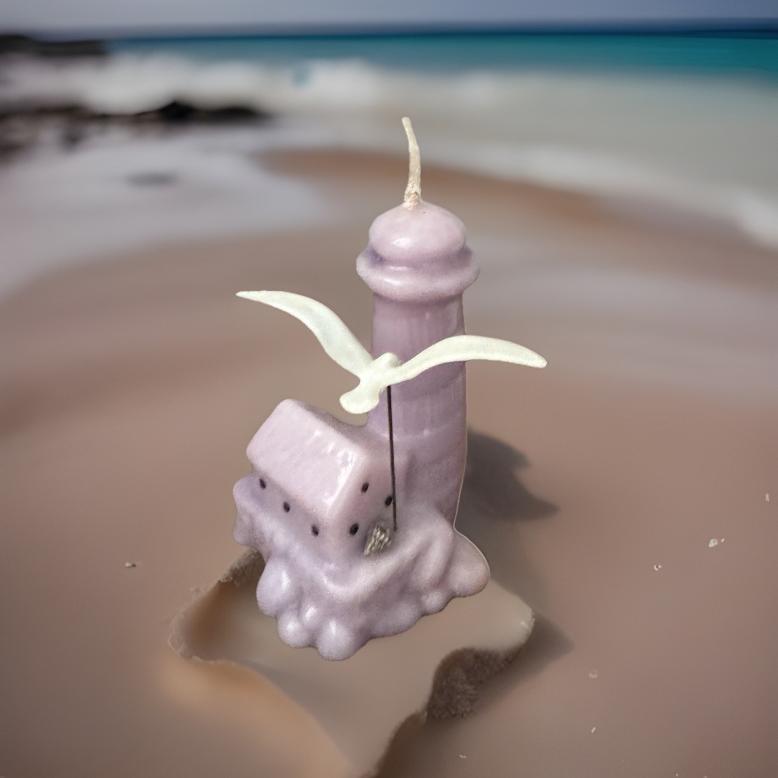 Vintage Lavender Lighthouse Seagull Candle Nautical Coastal Beach Decor SeaShell gallery
