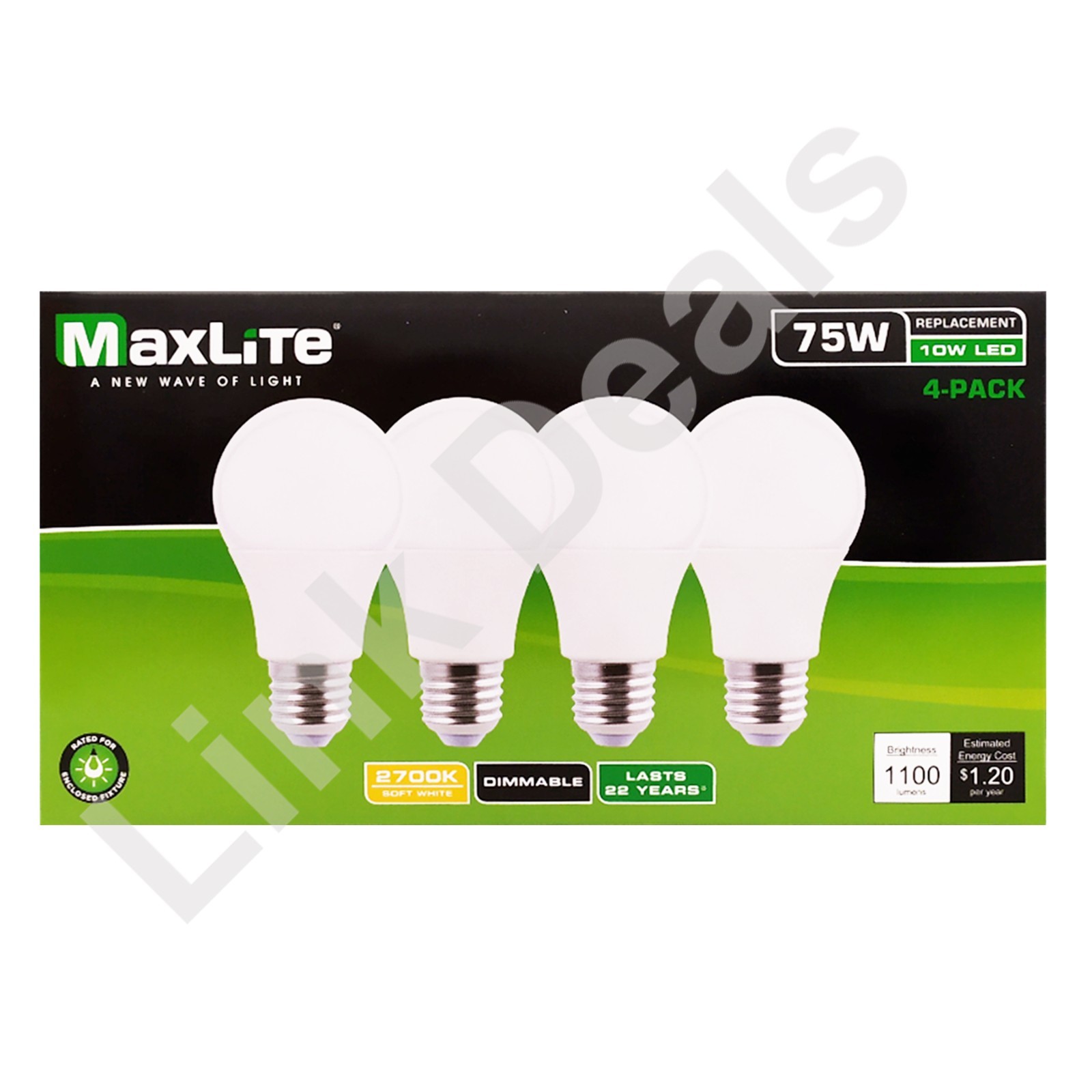 4 Bulb Maxlite 75W Equivalent 10W LED Light Bulb A19 Soft White 2700K Dimmable gallery