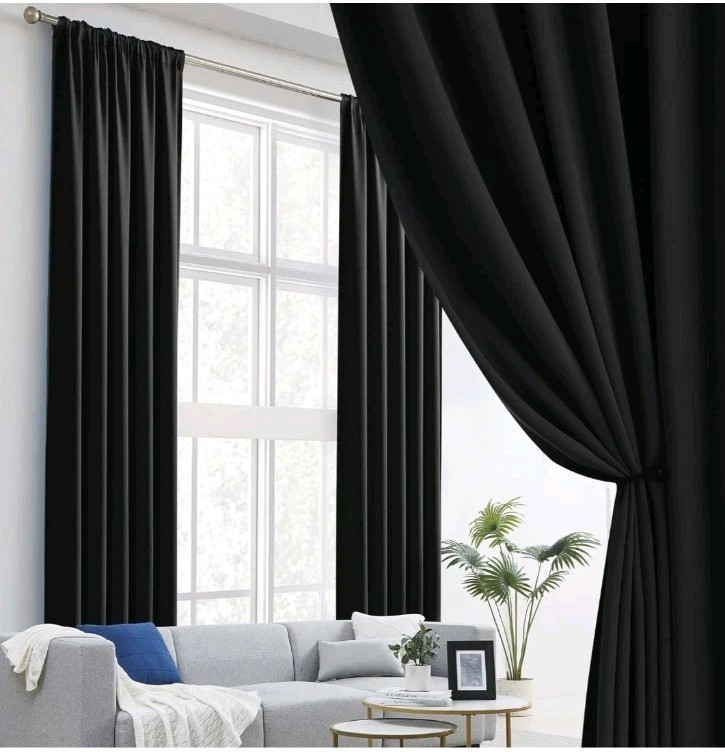 DUALIFE Solid Blackout Curtains 102 Inches Long Room Darkening Black 2 Panels gallery