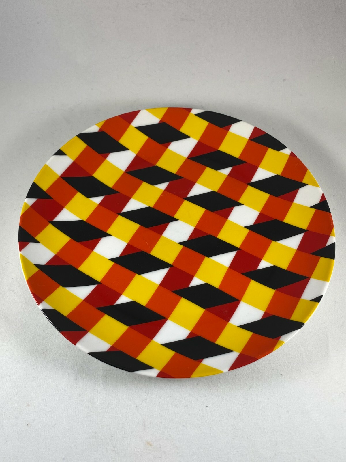 CB2 Modern Geometric Print Multicolor Red Black Yellow Plate 8" Diameter gallery