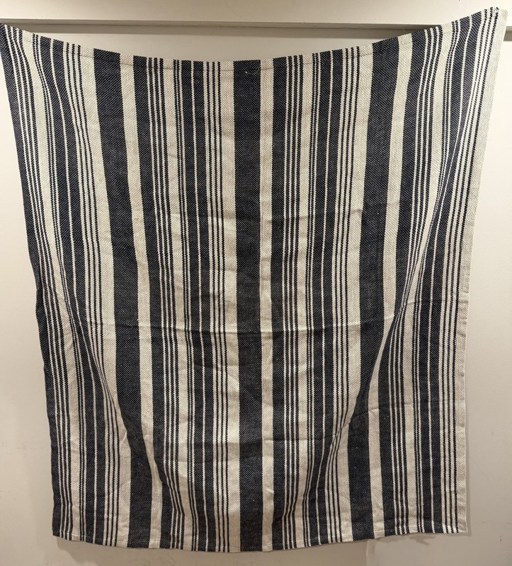 Pottery Barn Antique Stripe Throw/Blanket Navy Linen Cotton 50x57in gallery