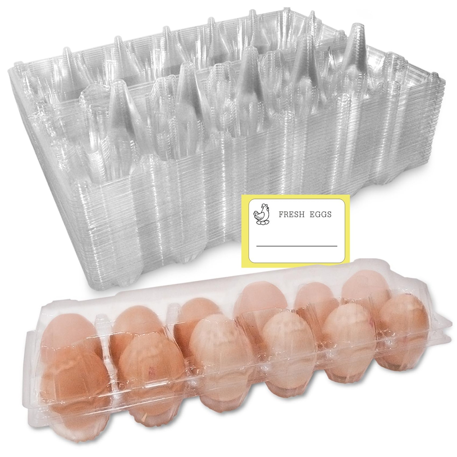 Large Plastic Egg Cartons 30 Packs with Sticker Labels for 12 Eggs, Cheap Bul... gallery