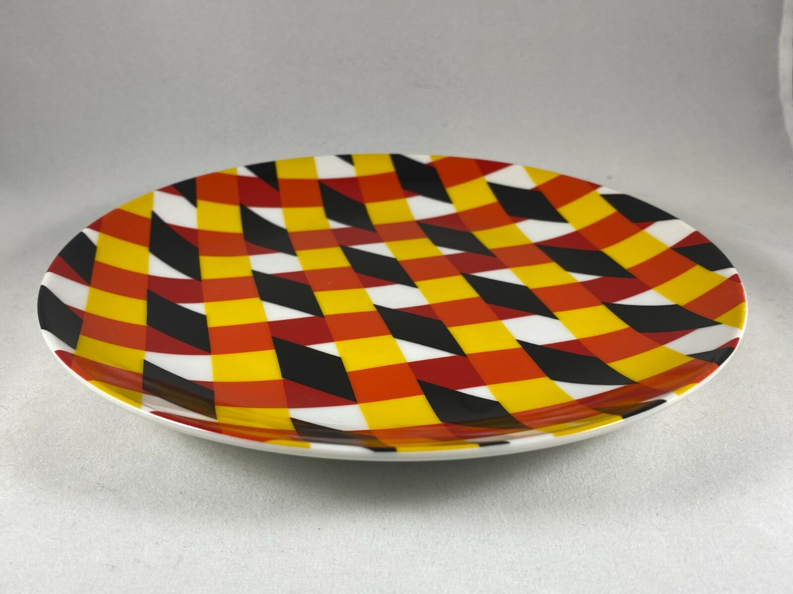 CB2 Modern Geometric Print Multicolor Red Black Yellow Plate 8" Diameter gallery