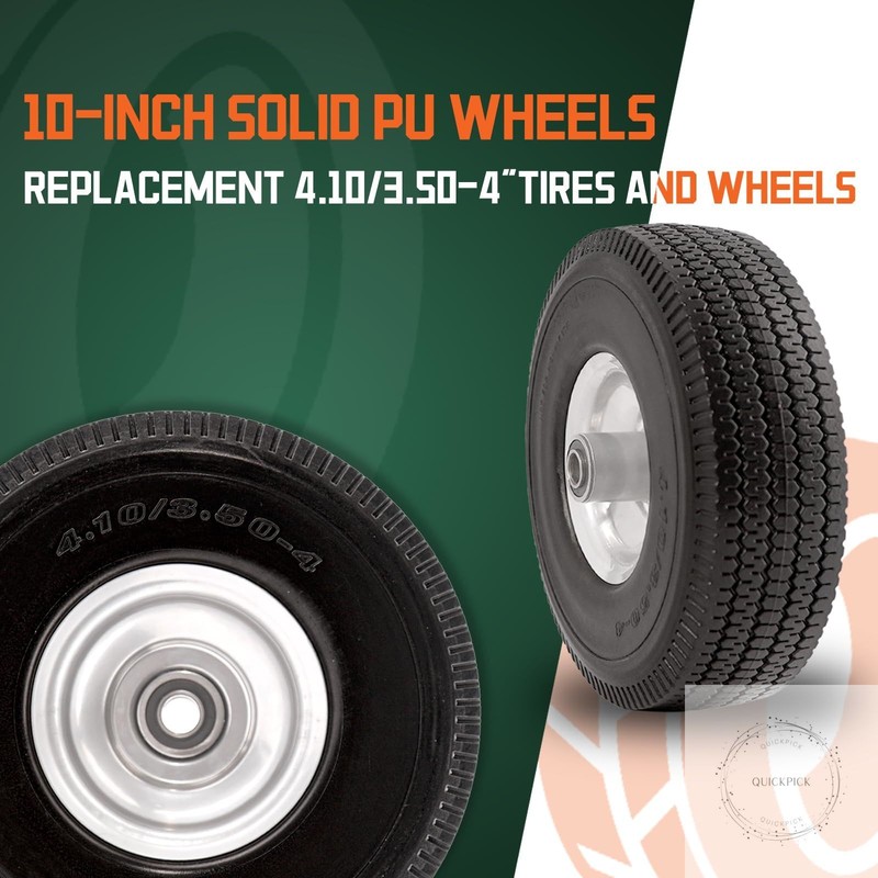 10 Inch Solid Polyurethane Tire 4.10/3.50-4 Tire, 10" Flat Free Wheels with 5/8" gallery