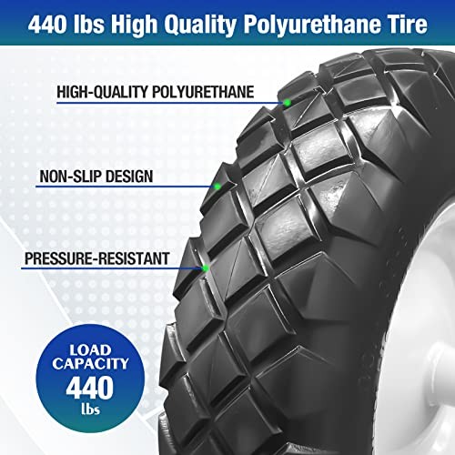 16" Flat Free Solid PU Tire and Wheel, 4.80/4.00-8 PU Airless Deep Grooves gallery