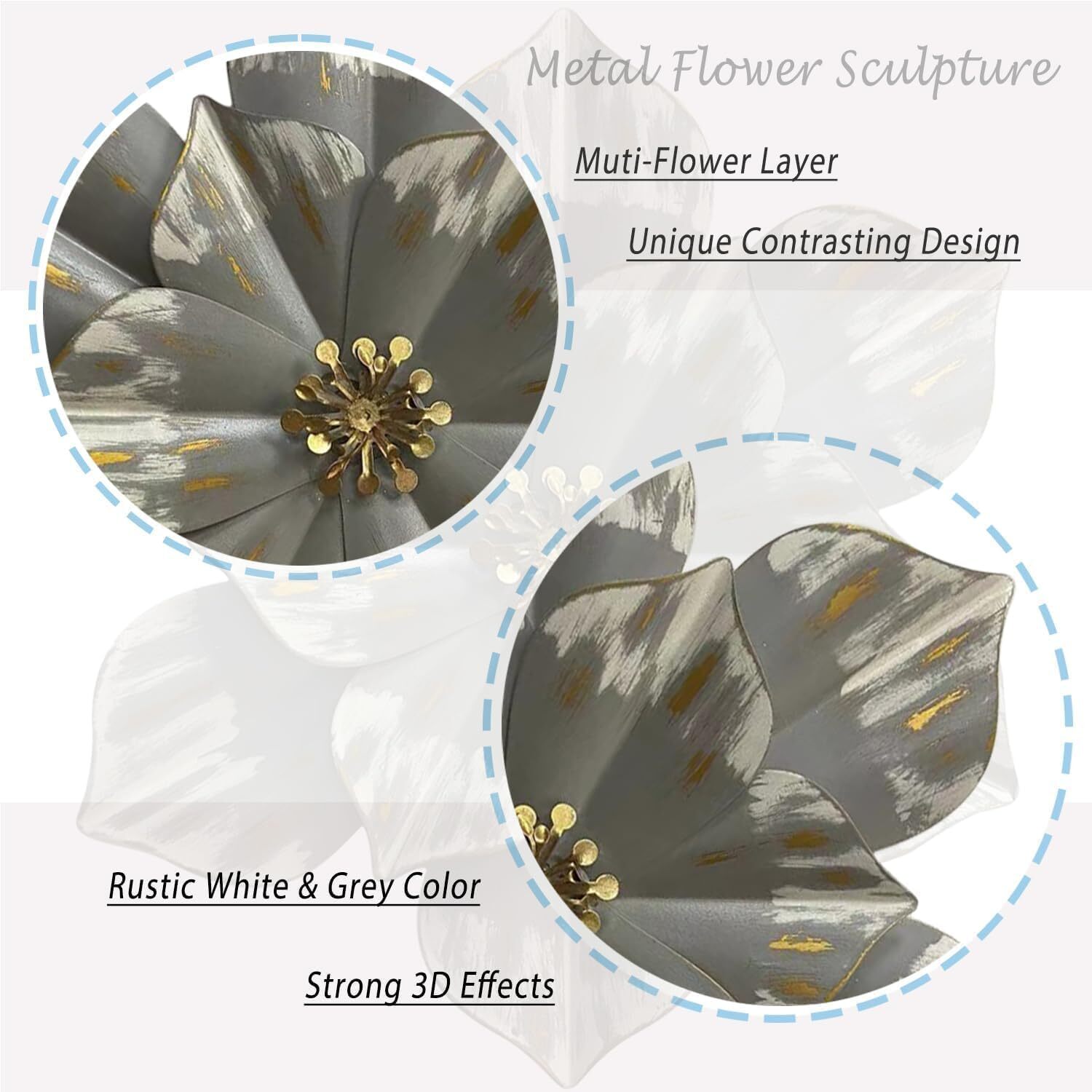 Metal Flower Wall Sculpture, 12.5" Rustic Modern Floral Artwork, Distressed 3D gallery