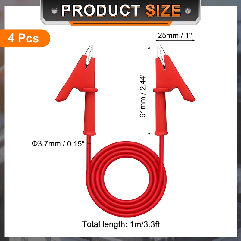 4 Piece Double End Crocodile Test Pliers, 15A, 1m/3.28ft, Red gallery