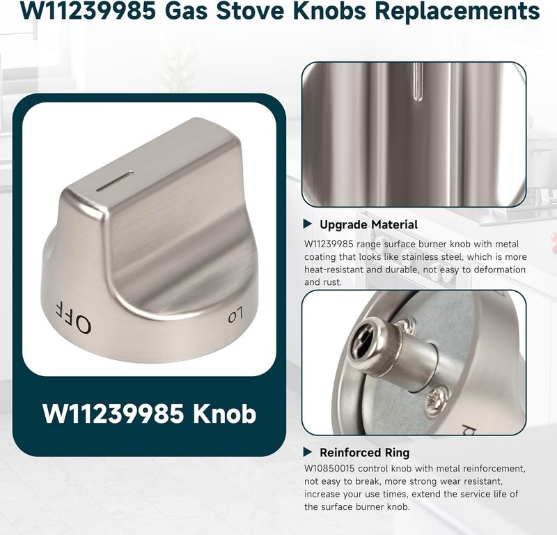 W11239985 Gas Stove Knobs (5PCS) Replace W11032553 Control Knob, Compatible with gallery