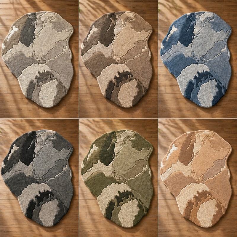 Abstract Hand Tufted Wool Rug Irregular Modern Shape Carpet Living Room Hallway gallery
