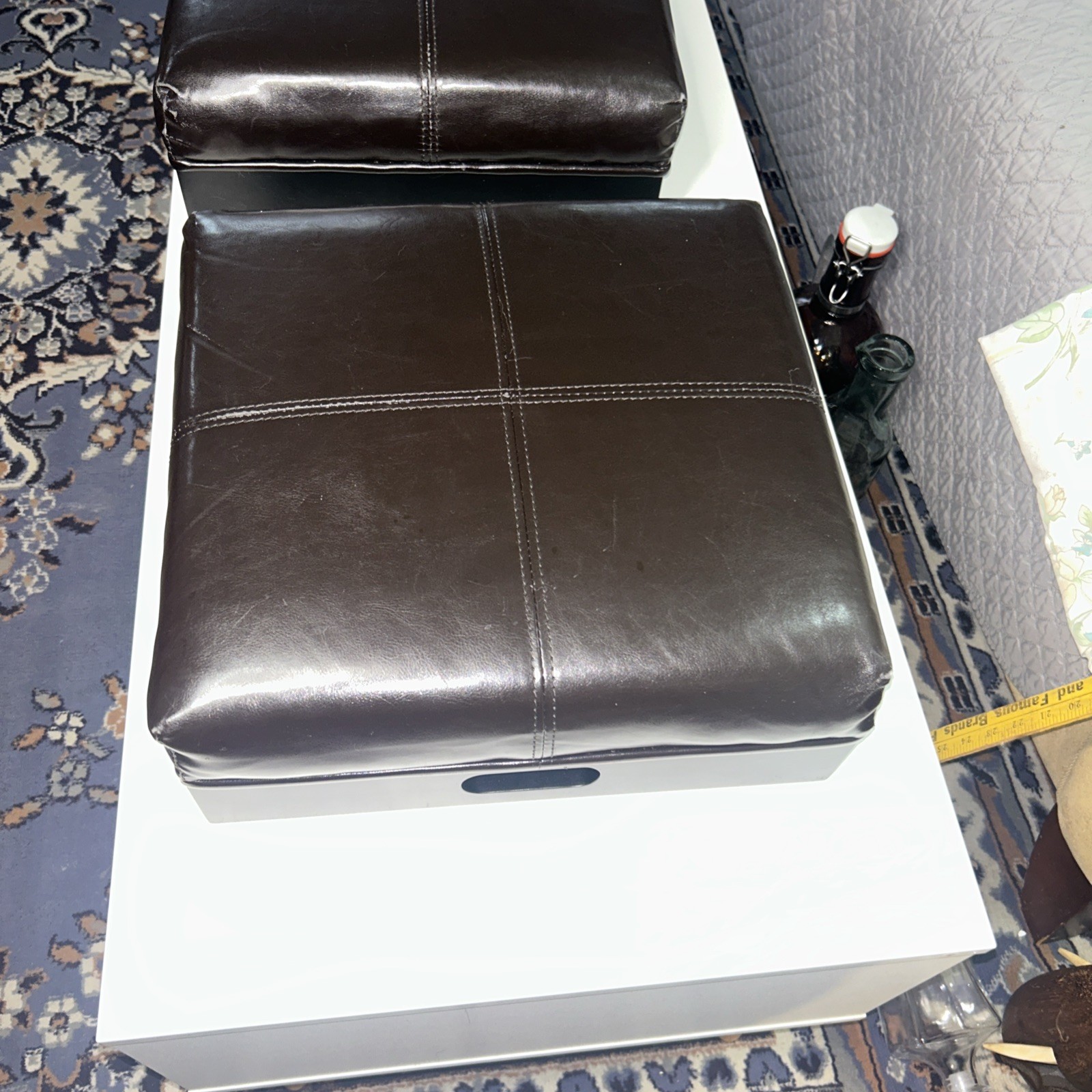 Dark Brown Leather Type Padded Foot Stool Or Lap Tray 15x15x6 gallery
