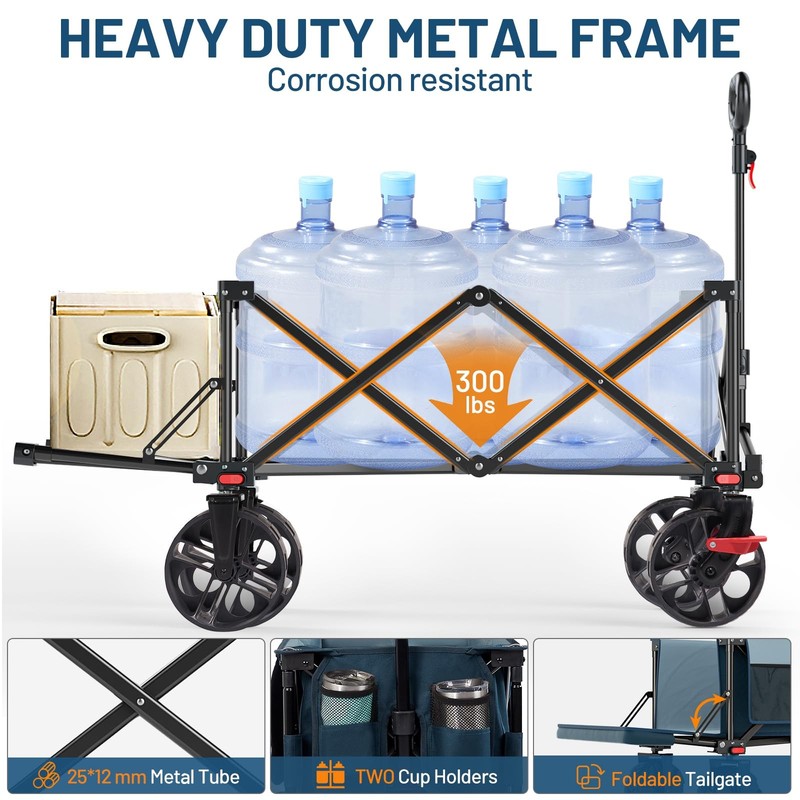 47" L Collapsible Wagon with Tailgate & Brake, 300 lbs Heavy Duty Beach Wagon... gallery