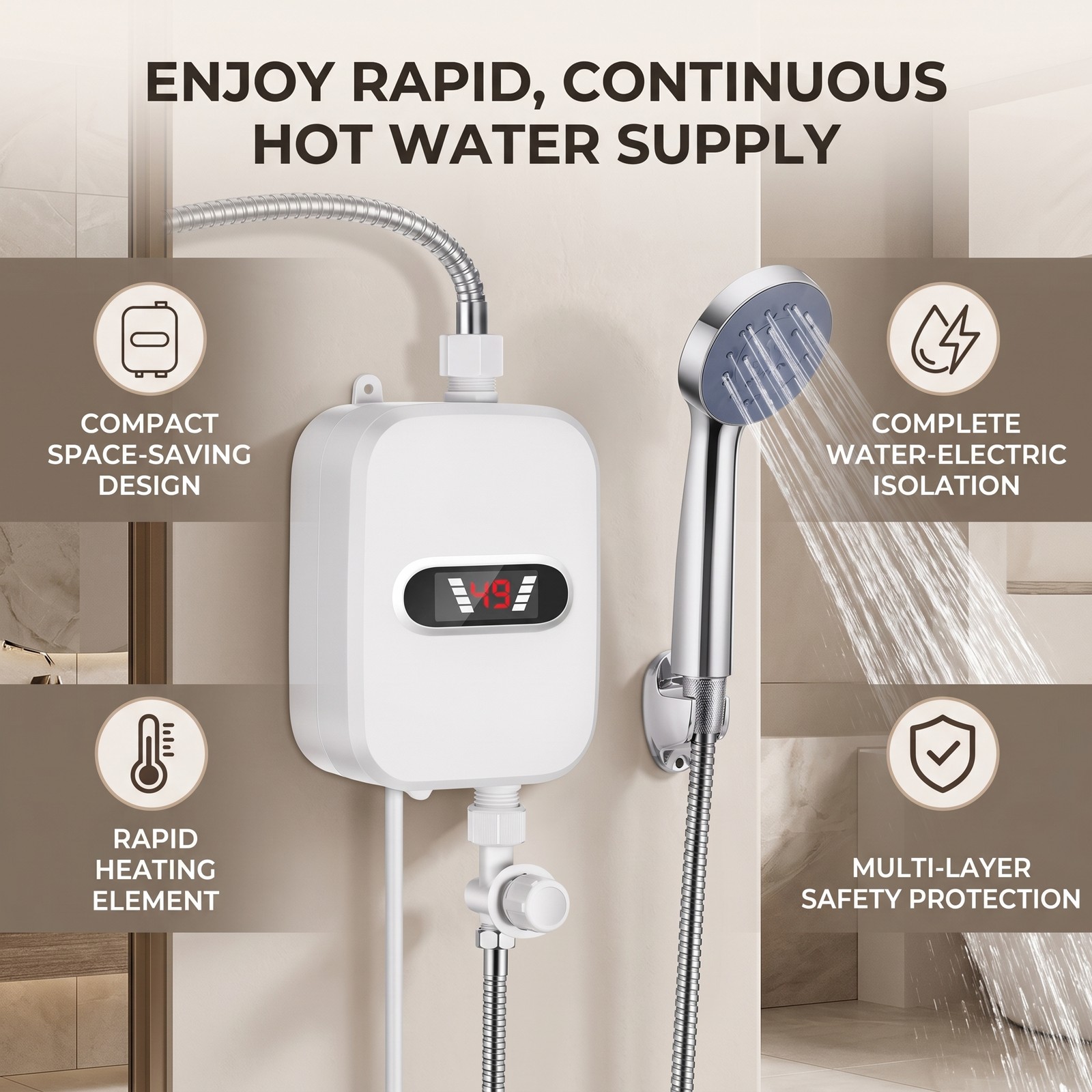 3500W 110V Mini Electric Tankless Water Heater Shower Bathroom Device v2 gallery