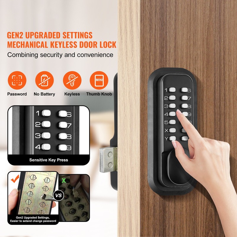VEVOR Mechanical Keyless Entry Door Lock 14 Digit Keypad Surface-mounted Latch gallery