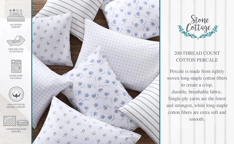 Stone Cottage - Queen Sheets, Cotton Percale Bedding Set, Crisp & Cool Home D... gallery