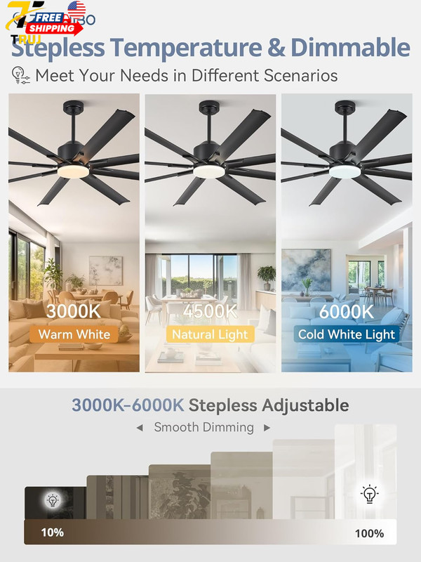 72 Inch Smart Ceiling Fan with Light and Remote via WIFI Alexa Industrial Ceili gallery