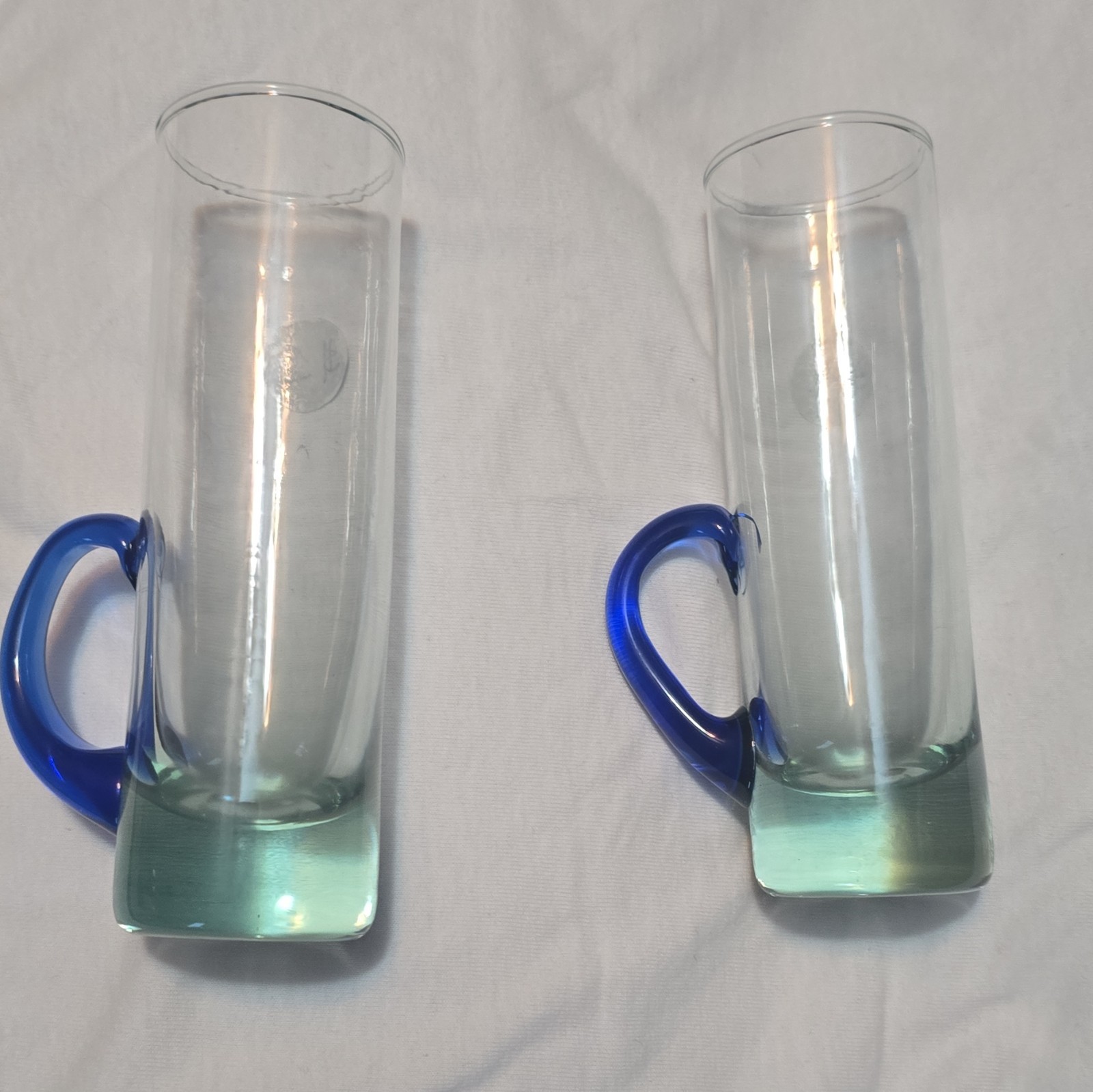 2 Fenton blue handle cordials forest green glass tumblers gallery