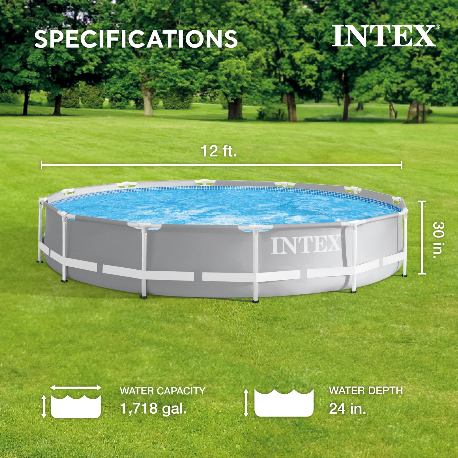Intex 12'x 30" Prism Frame Round Above Ground Swimming Pool, (No Pump)(Open Box) gallery