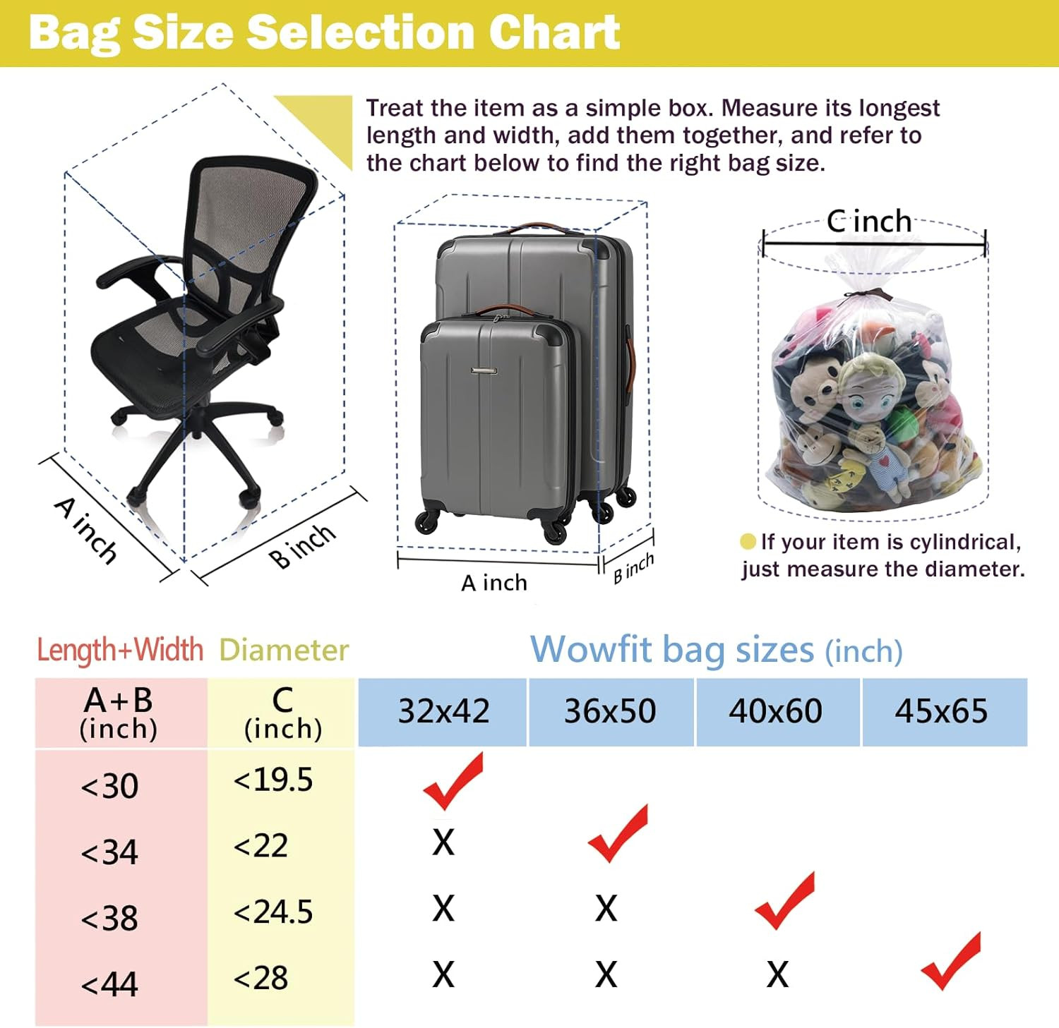 Wowfit 5 CT 40X60 Inches Extra Large Clear Plastic Bags Perfect for Car Seat, Lu gallery
