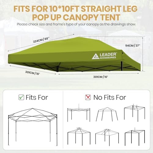 Replacement Canopy Top Cover for 10’ X 10’ Straight Leg Pop Up 210D Green gallery
