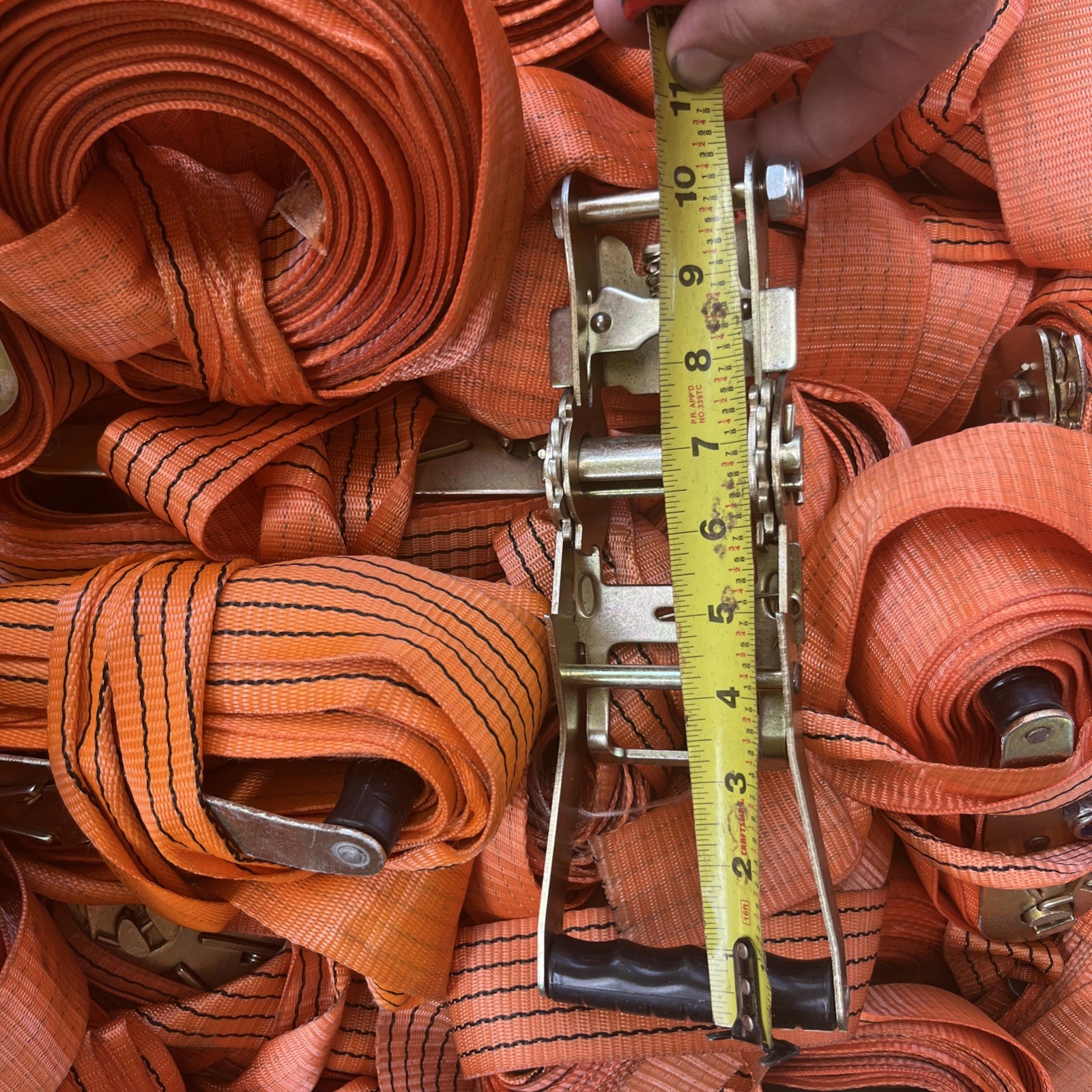 Ratchet straps. 8 pack. No hooks. Used once. 2”x~15-30’ (at least 15’) gallery