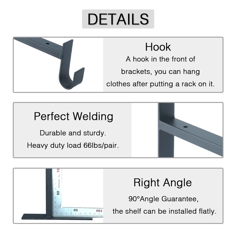 2 Pack 12 Inch Closet Shelf Brackets, Black, Heavy Duty, Rod Holder, Wall gallery