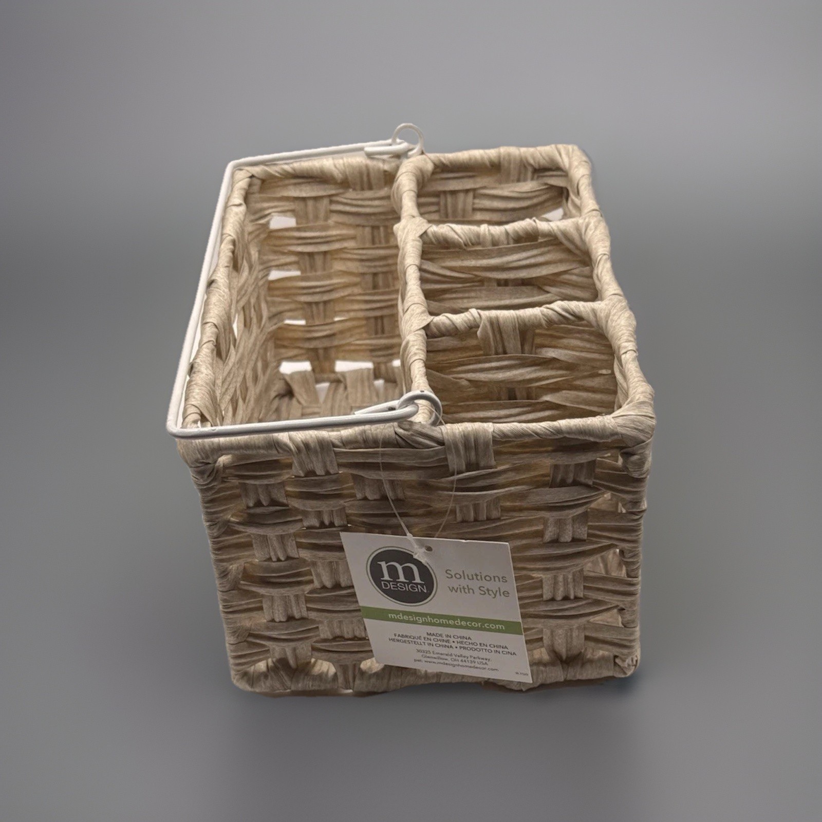 mDesign Woven Rattan Cutlery Silverware Utensils Sectioned Basket Caddy W/Handle gallery