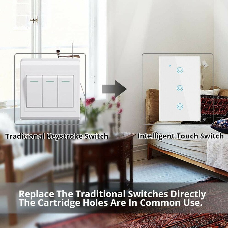 Smart WiFi Touch Switch with Glass Panel Compatible Alexa Google Tuya App Timer gallery
