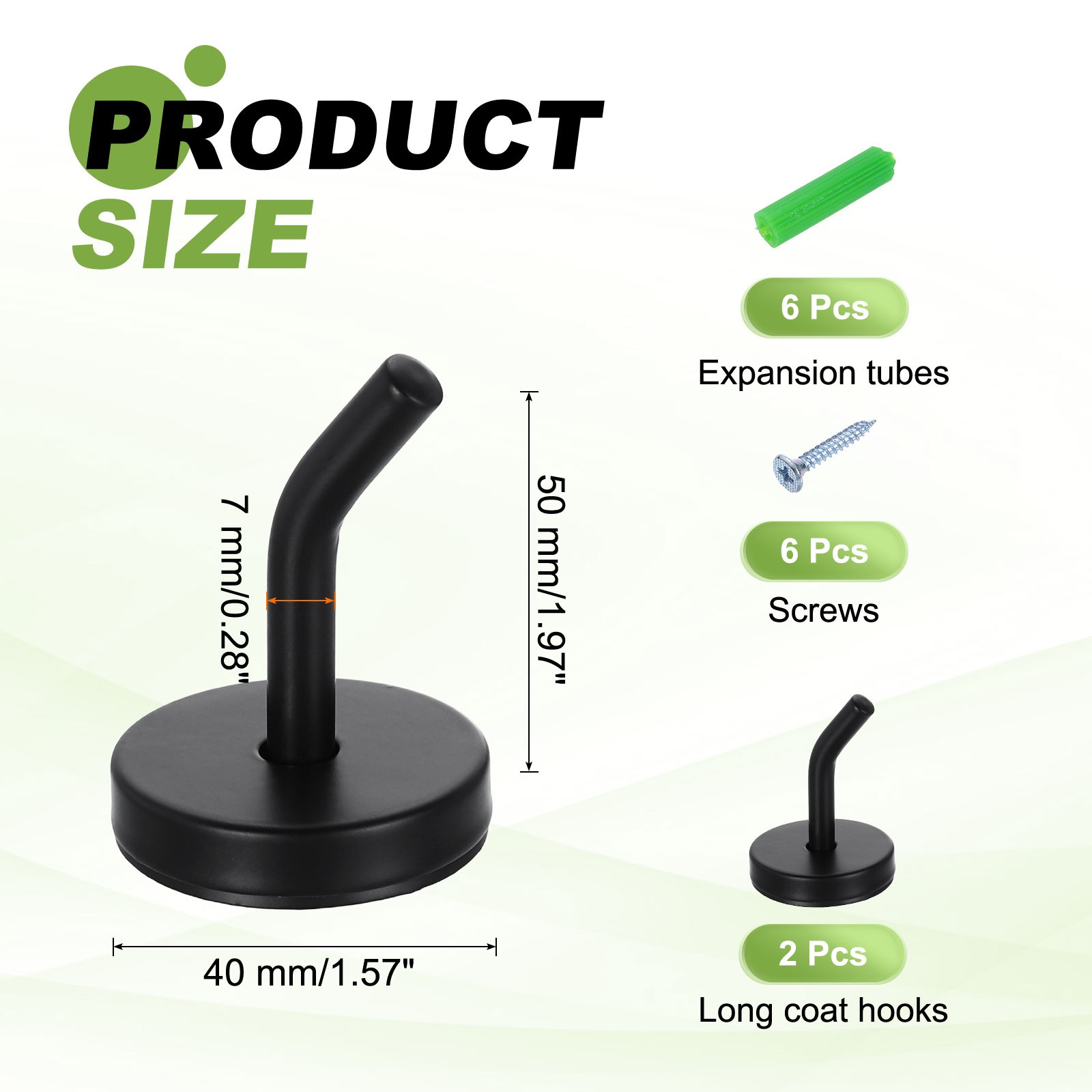 2Pcs 2 Inch Coat Hooks Stainless Steel Long Nose Wall Mount Hook Black gallery