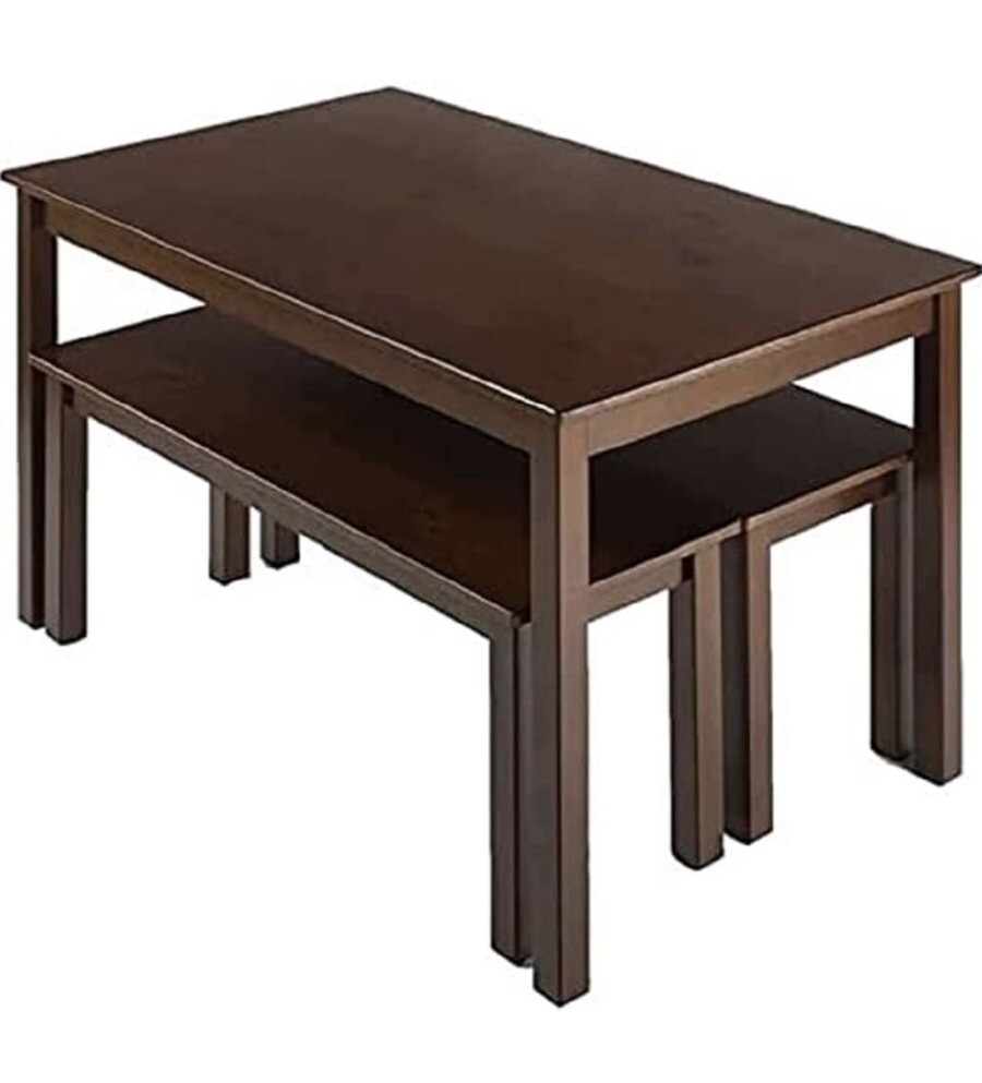 Zinus Juliet 3-pc Set Espresso Wood Dining Table w/ Two Benches 300kg Load gallery