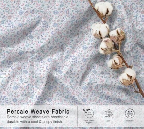 100% Cotton Organic Percale Sheets Size – Crisp Cooling Bed King Multi Paisley gallery