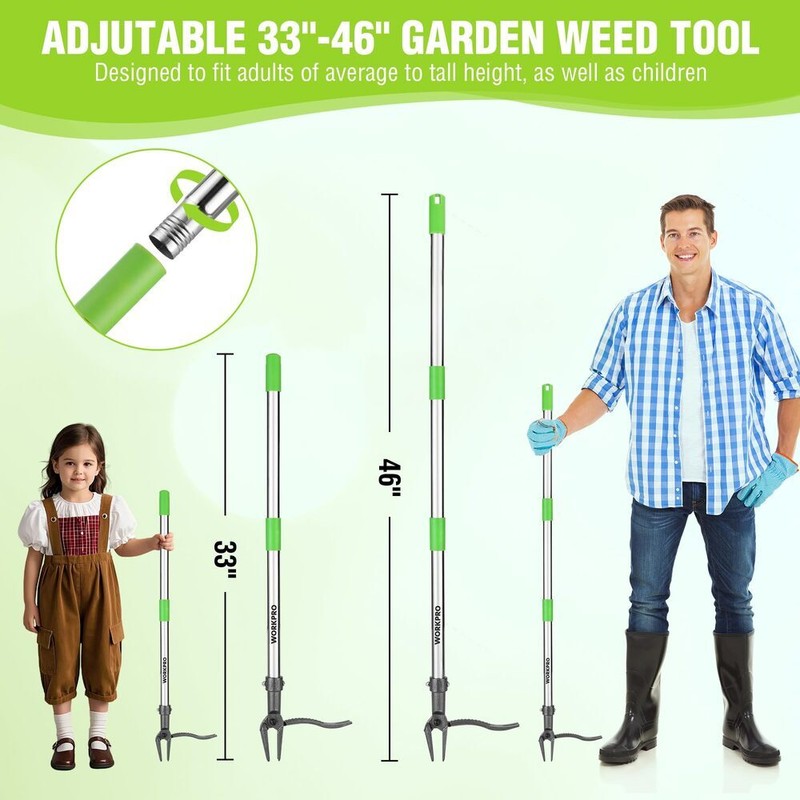 WORKPRO Weed Puller Tool Long Adjustable Handle Stand Up Heavy Duty Weed Remover gallery