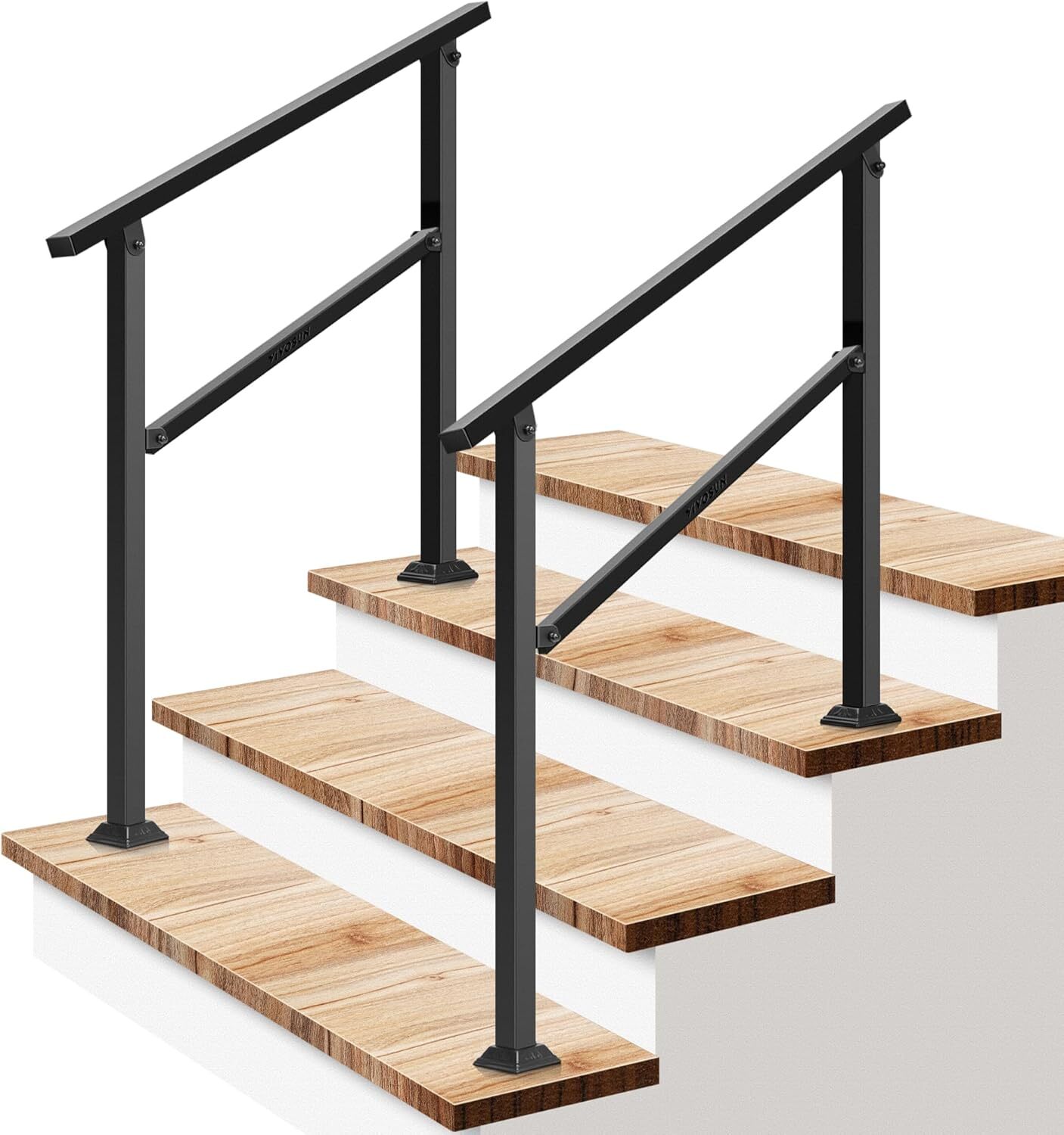 2 Pack 3 Step Wrought Iron Handrail Stair Rail Railing 40"x36" 0-35° Adjustable gallery