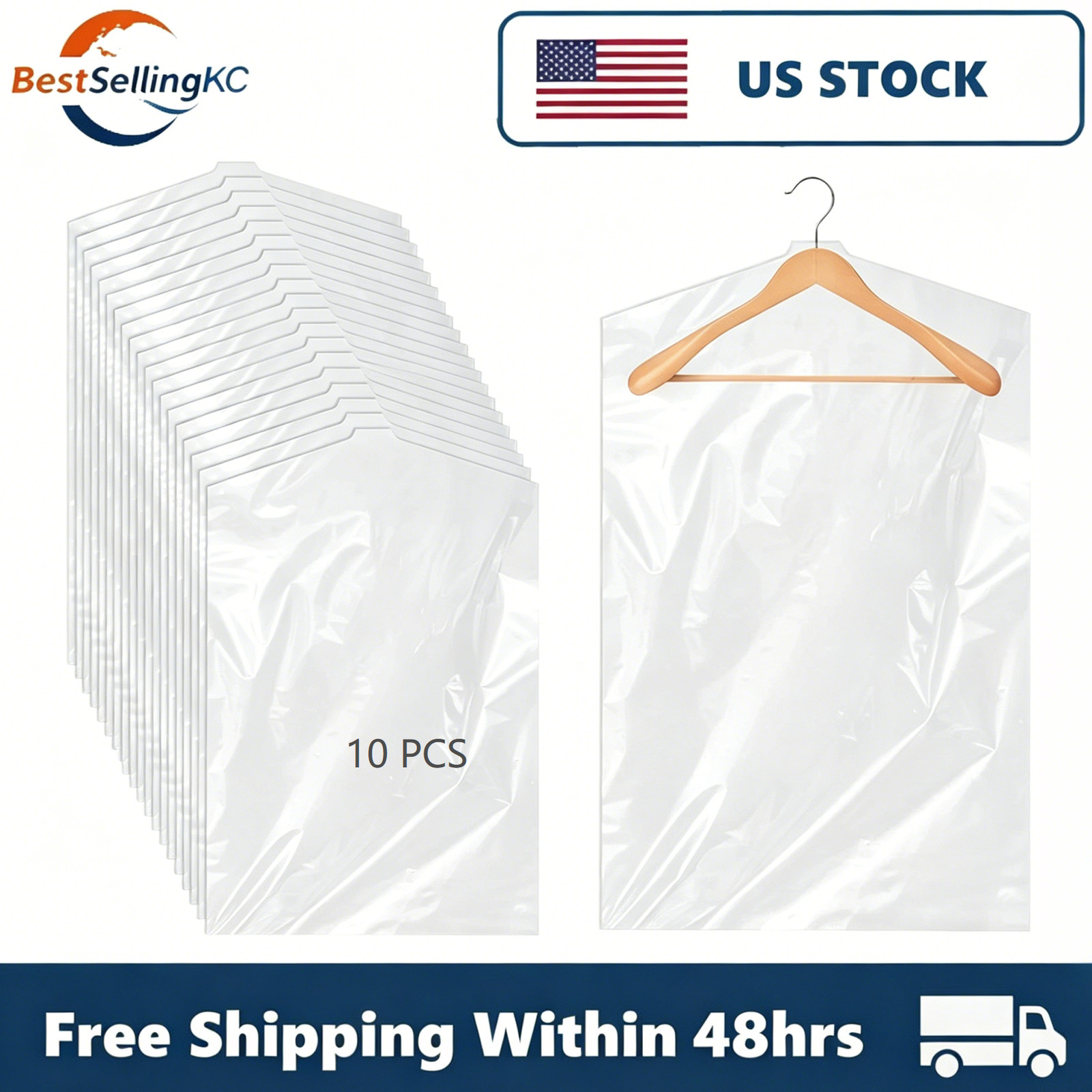10× Clear Hanging Garment Bags, Dustproof Suit Coat Dress Storage Covers gallery