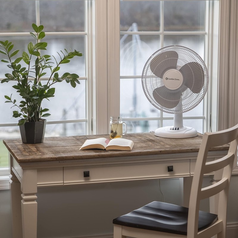 Comfort Zone 16" 3-Speed Oscillating Table Fan with Adjustable Tilt, White gallery