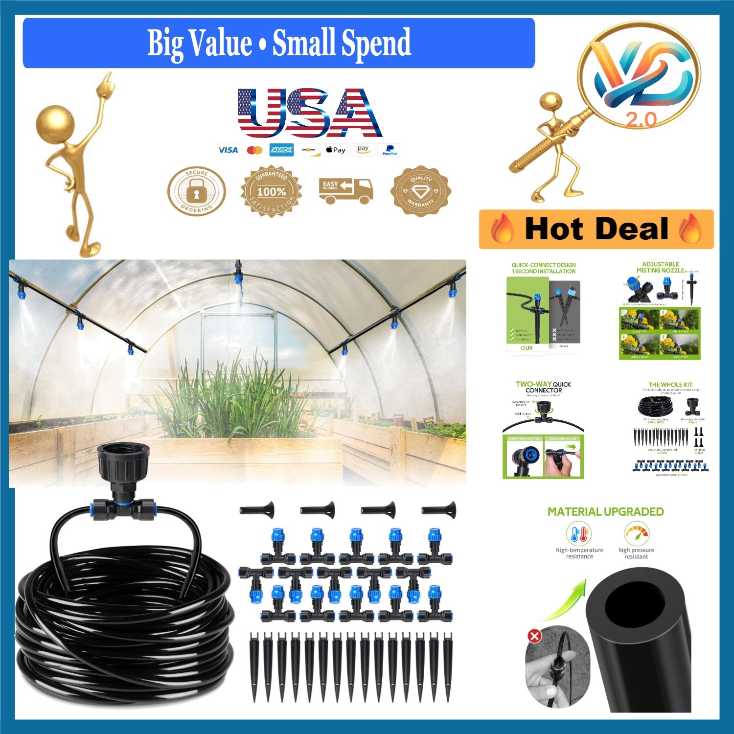 59FT Greenhouse Misting Drip Irrigation Kit with Adjustable Nozzles gallery