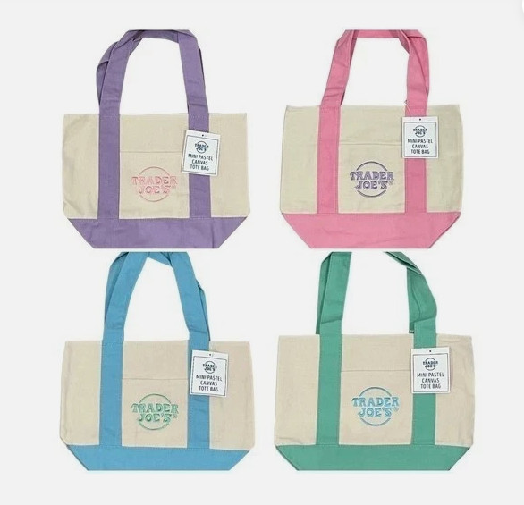 Trader Joe’s Mini Pastel Canvas Tote Bag NWT - blue, green, pink, purple gallery